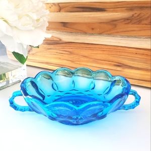 Vintage Blue Glass Anchor Hocking Dish Fairfield Pattern
